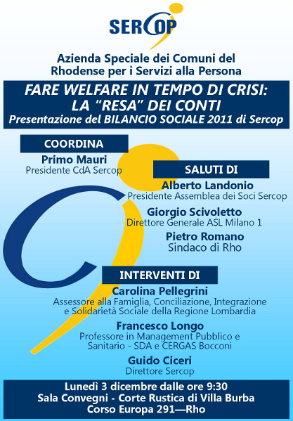 Locandina presentazione Bilancio Sociale 2011 il 3/12/12 a Rho