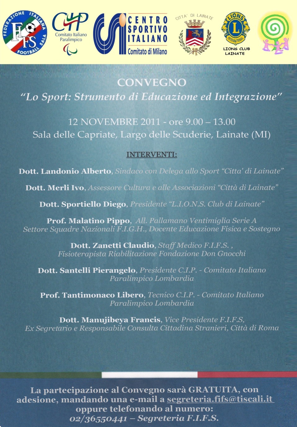 locandina convegno "Lo Sport: Strumento di Educazione ed Integrazione"